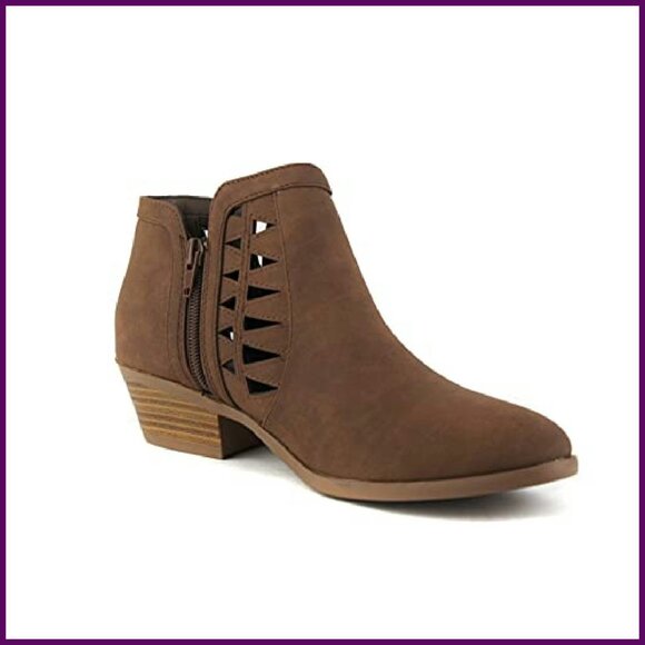 Western Ankle Booties 5.5 Round Toe Faux Suede Stacked Heel - Picture 3 of 6